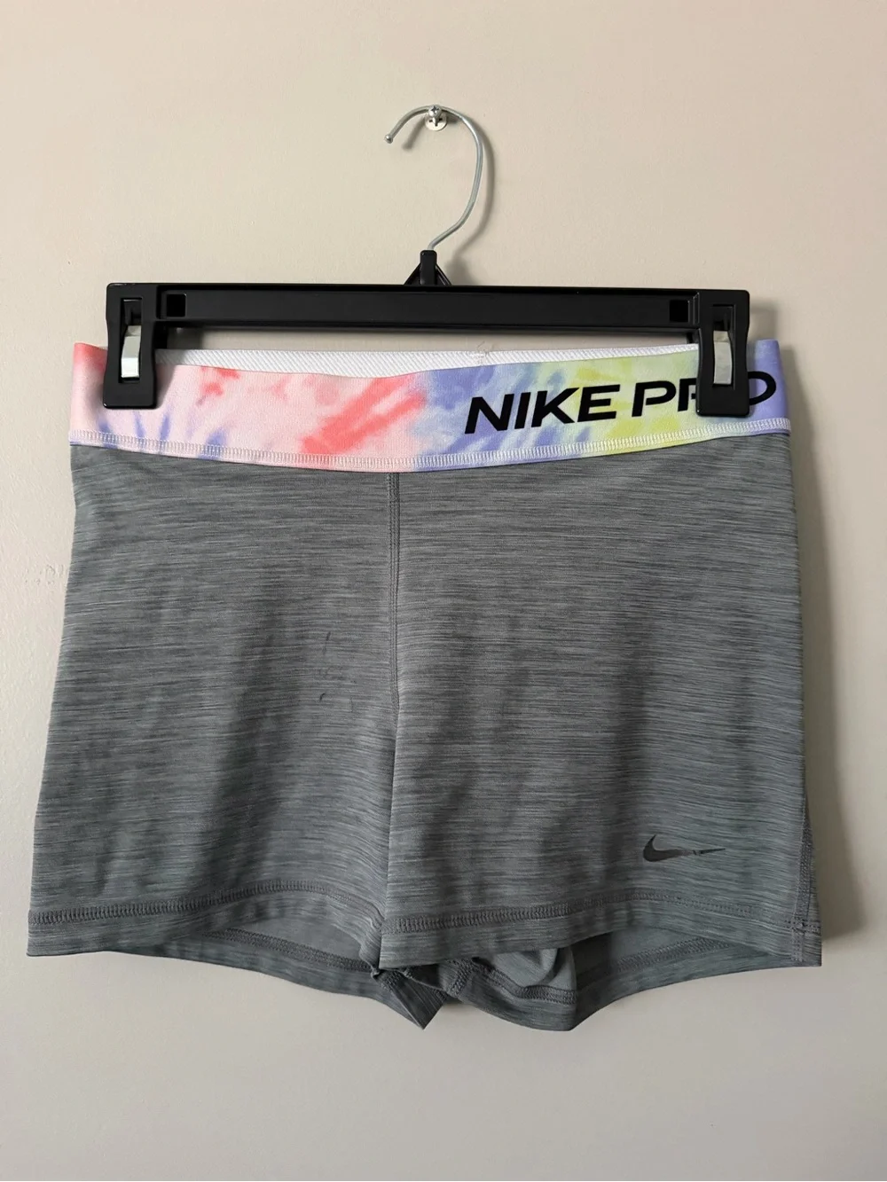 Nike Women's Grey Performance Shorts with Tie-Dye Waistband